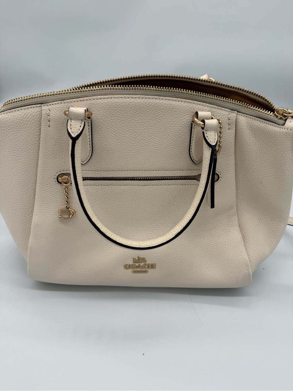 Coach Cream Pebbled Leather Satchel with Gold Hardware